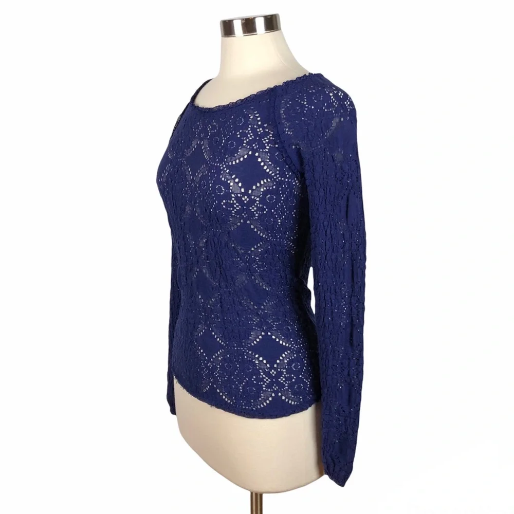 Free People Blue Lace Long Sleeve Top